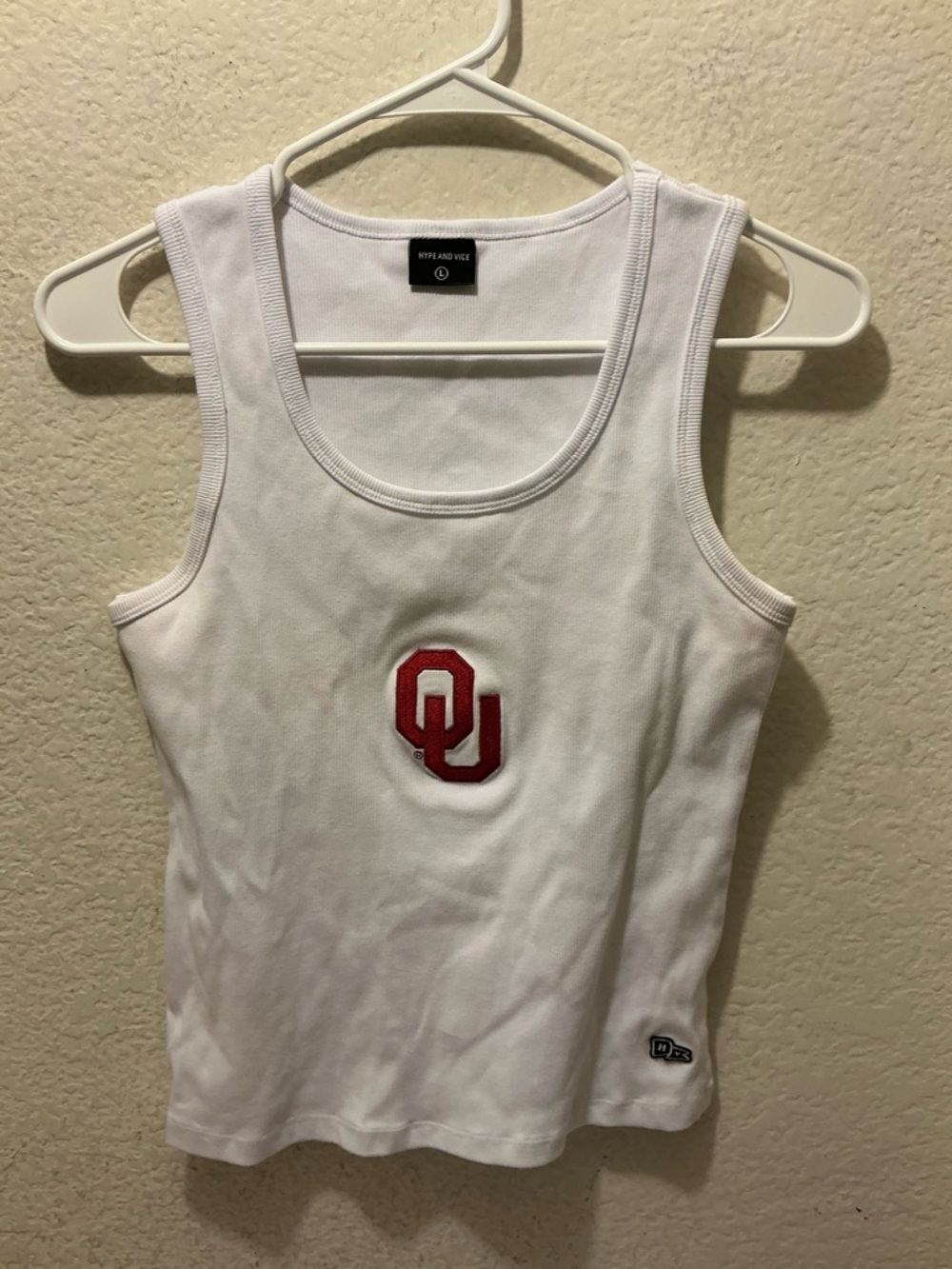 Hype and Vice White Ribbed Tank White Oklahoma Sooners Cropped
